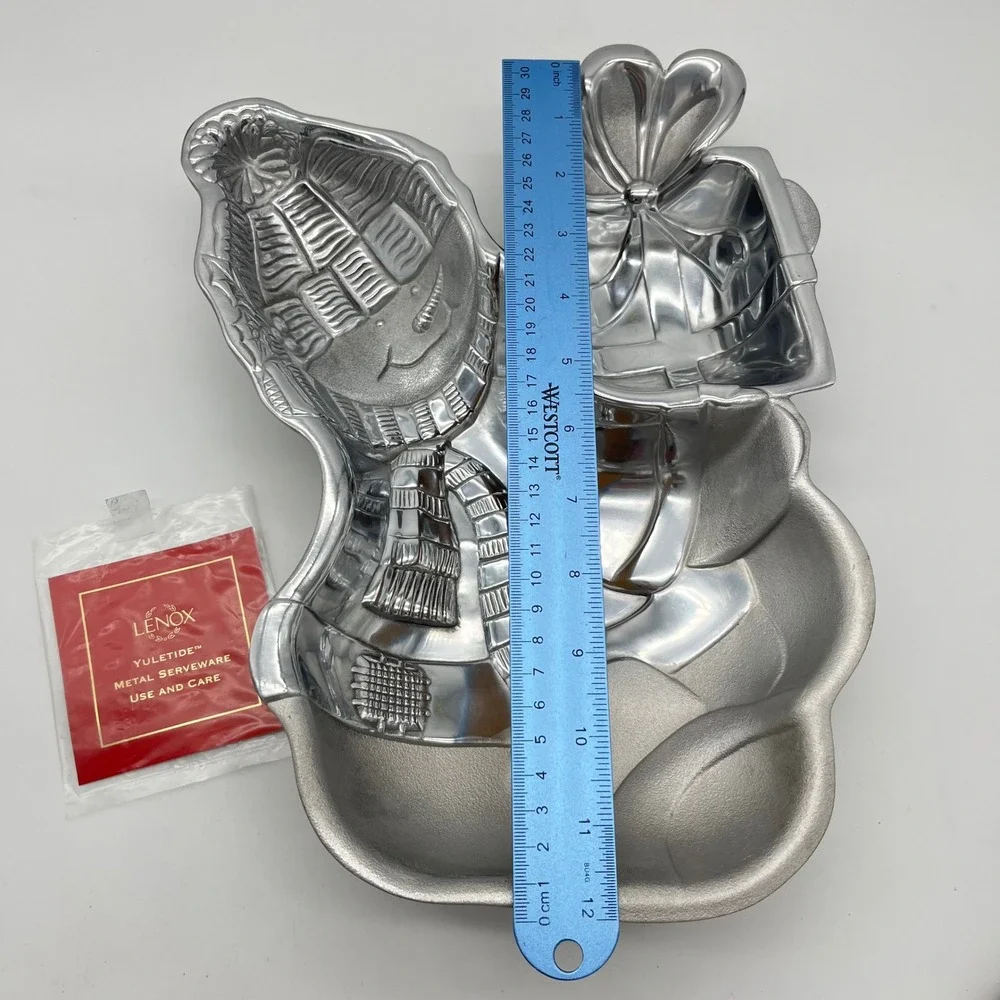 Lenox Yuletide Metal Snowman Chip Dip Server‎ Holiday Serving Platter Open Box